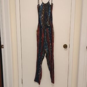 Ella Moss Vibrant Lace Jumpsuit in Red, Blue, and Gold